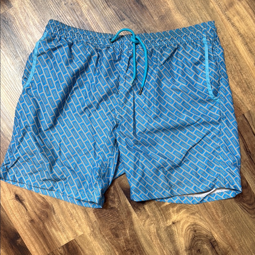 Blue Patterned Men's Swim Shorts